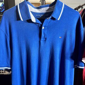 Tommy Hilfiger Blue w White Trim & Logo 100% Cotton Men's Polo SZ XL